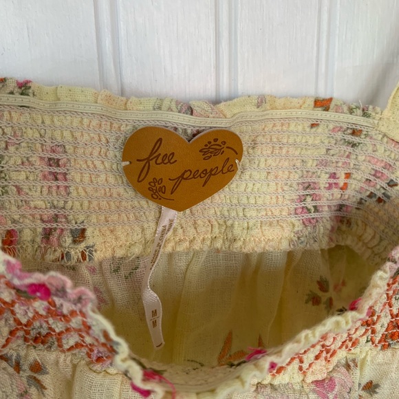 Free People Boho Pastel Butter Yellow Floral Tie Tank Top - Picture 5 of 8